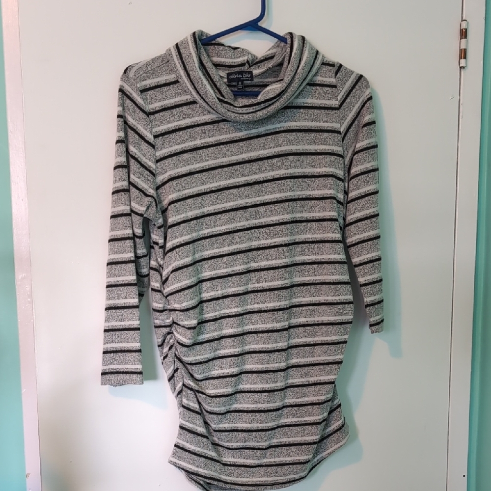 Olivia Blu Maternity Grey Striped Cowl Neck Top